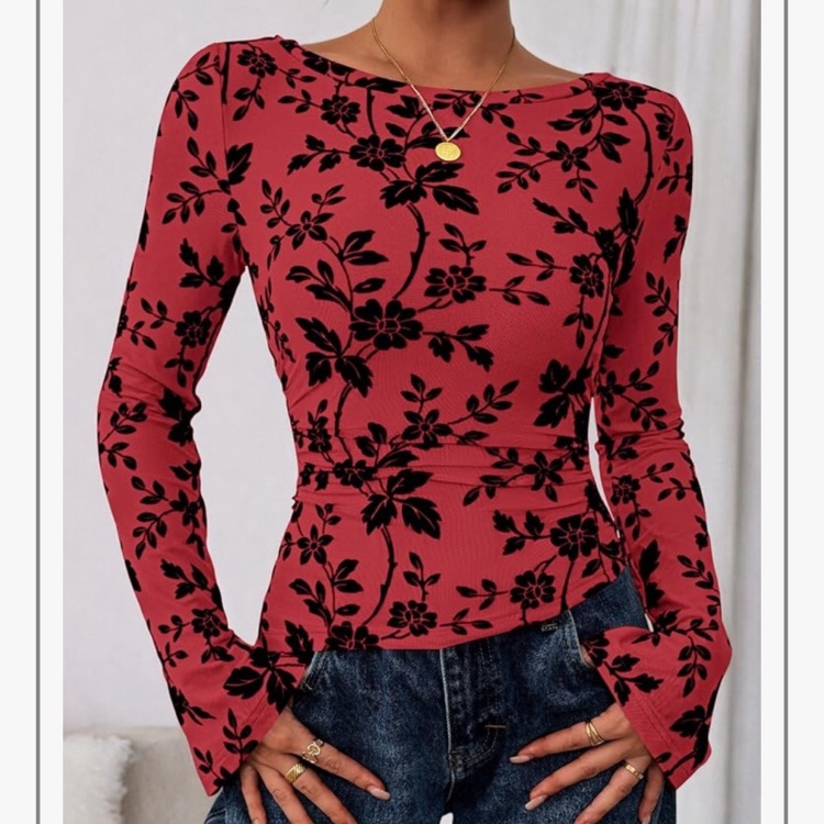 Floral Mesh Ruched Fitted Long Sleeve Top New